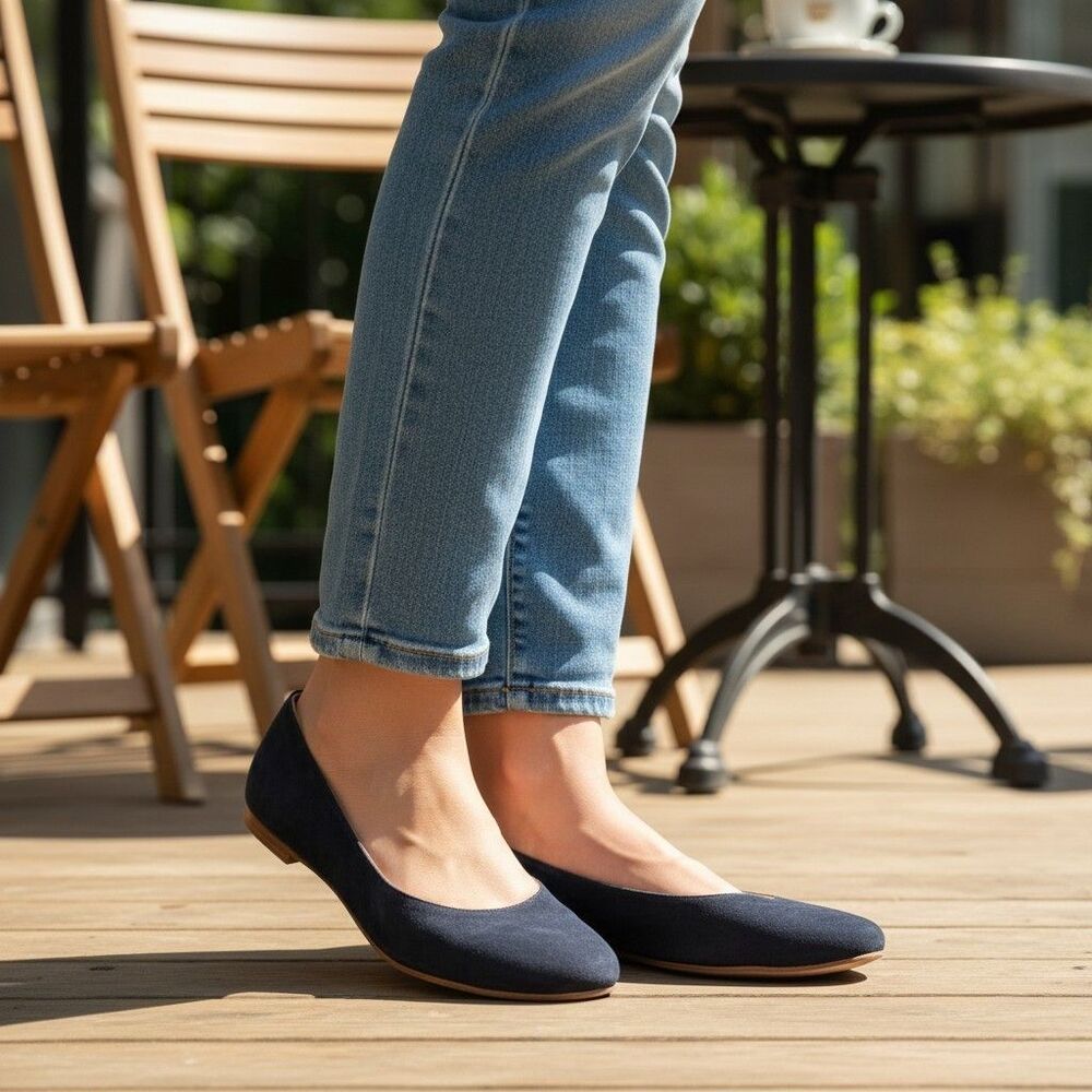 Margaux Ballet Flats Shoes 9.5 - 10 Navy Blue Suede Round Toe Handmade